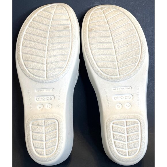 Slip On Sandals Straps Crocs White Green Water Shoes Slide Wedge Heel Size 10 - Picture 7 of 9